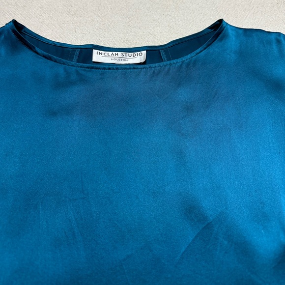 Inclan Studio 100% Silk Teal Blue Tunic‎ Top M - Picture 2 of 9
